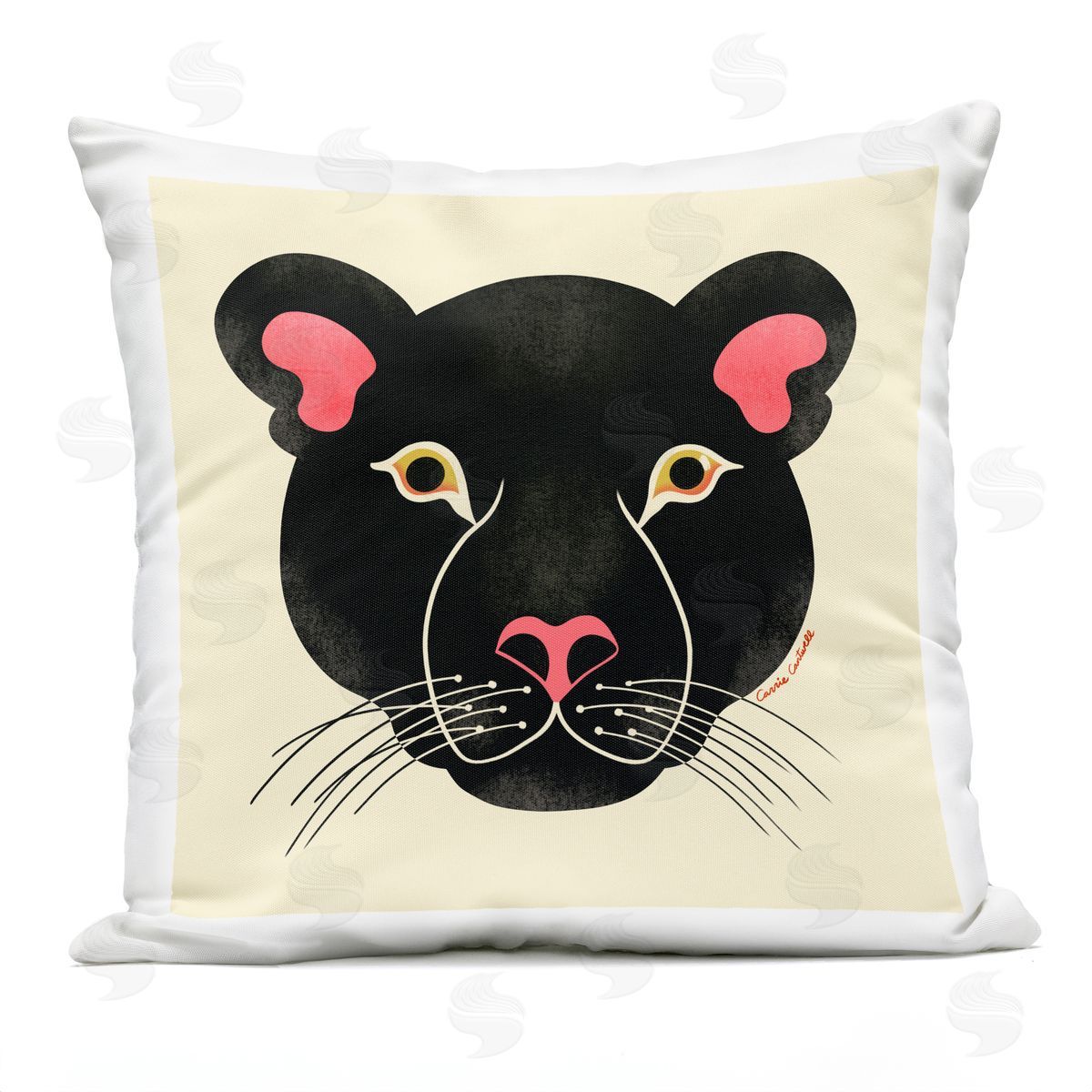 Carrie Cantwell Minimal Wild Panther Face Outdoor Quick-Dry Polyester Printed Throw Pillow