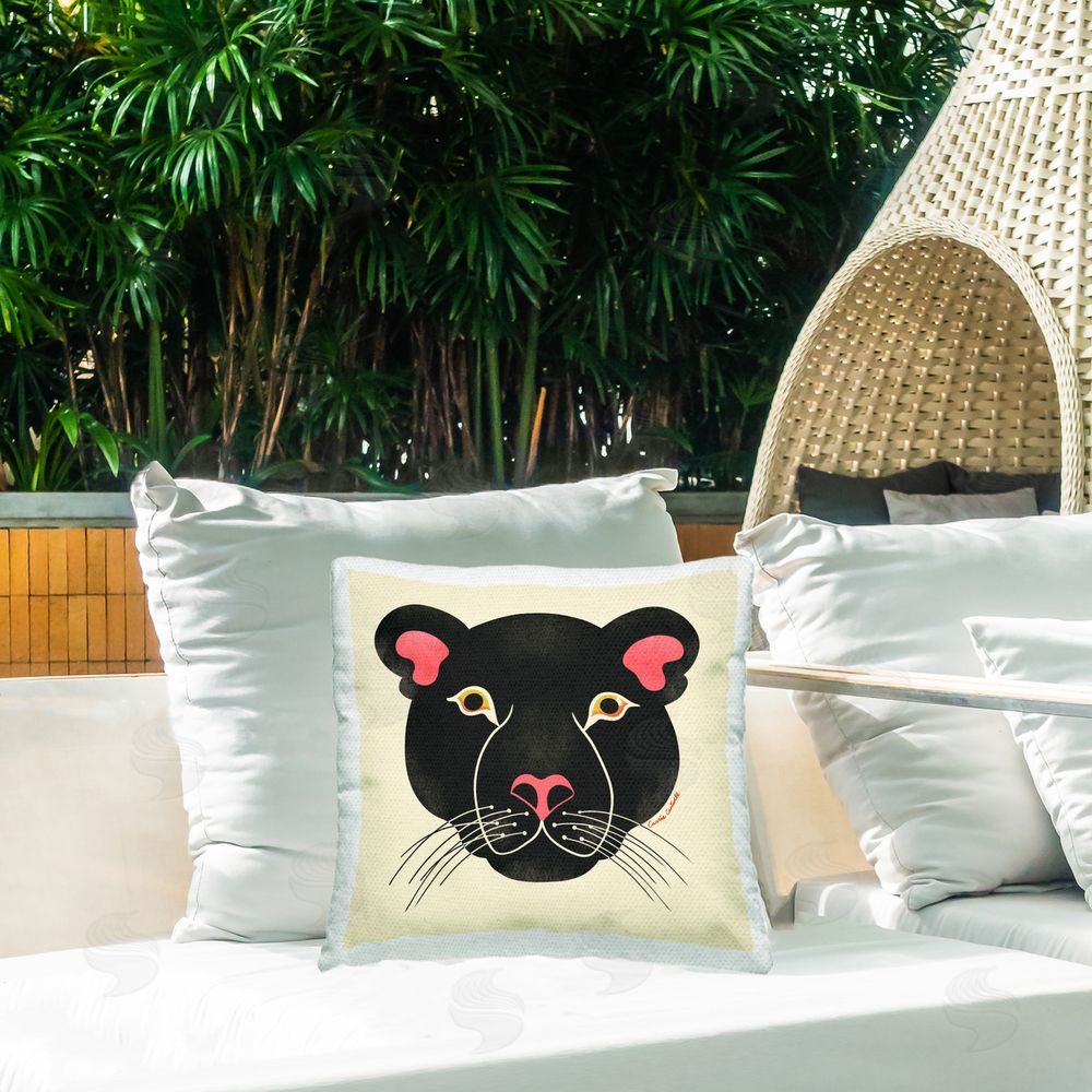Carrie Cantwell Minimal Wild Panther Face Outdoor Quick-Dry Polyester Printed Throw Pillow in Back Yard