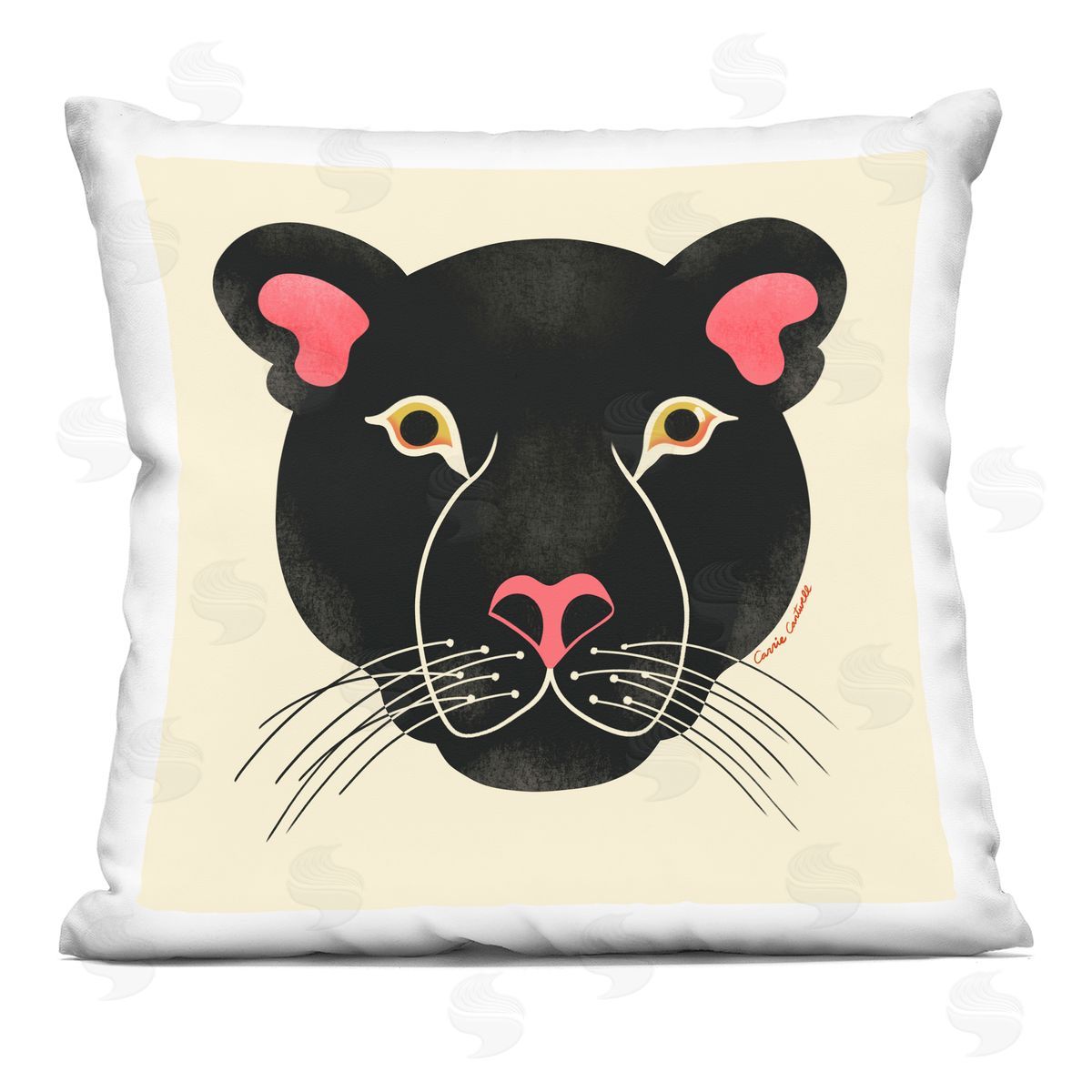 Carrie Cantwell Minimal Wild Panther Face Printed Plush Polyester Throw Pillow