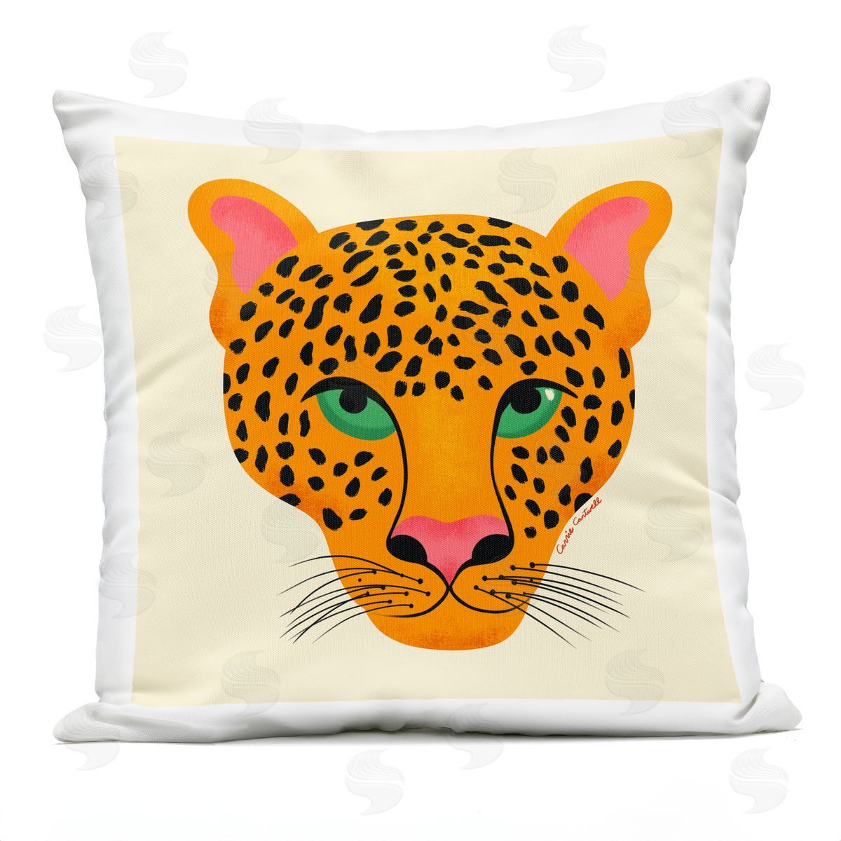 Carrie Cantwell Modern Leopard Wildlife Face Outdoor Quick-Dry Polyester Printed Throw Pillow