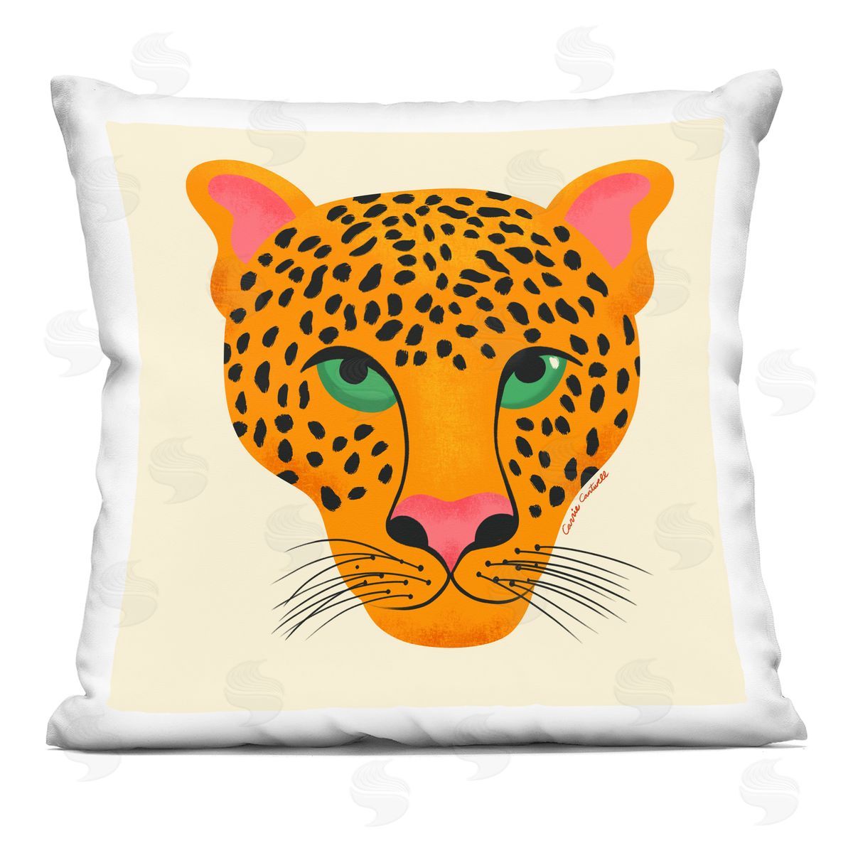 Carrie Cantwell Modern Leopard Wildlife Face Printed Plush Polyester Throw Pillow