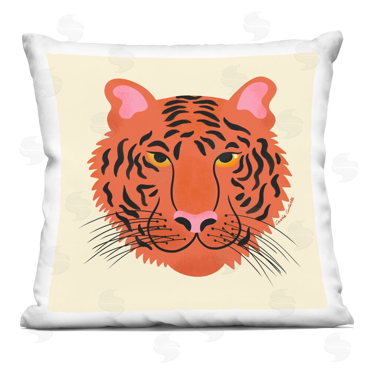 Carrie Cantwell Modern Wild Tiger Face Printed Plush Polyester Throw Pillow