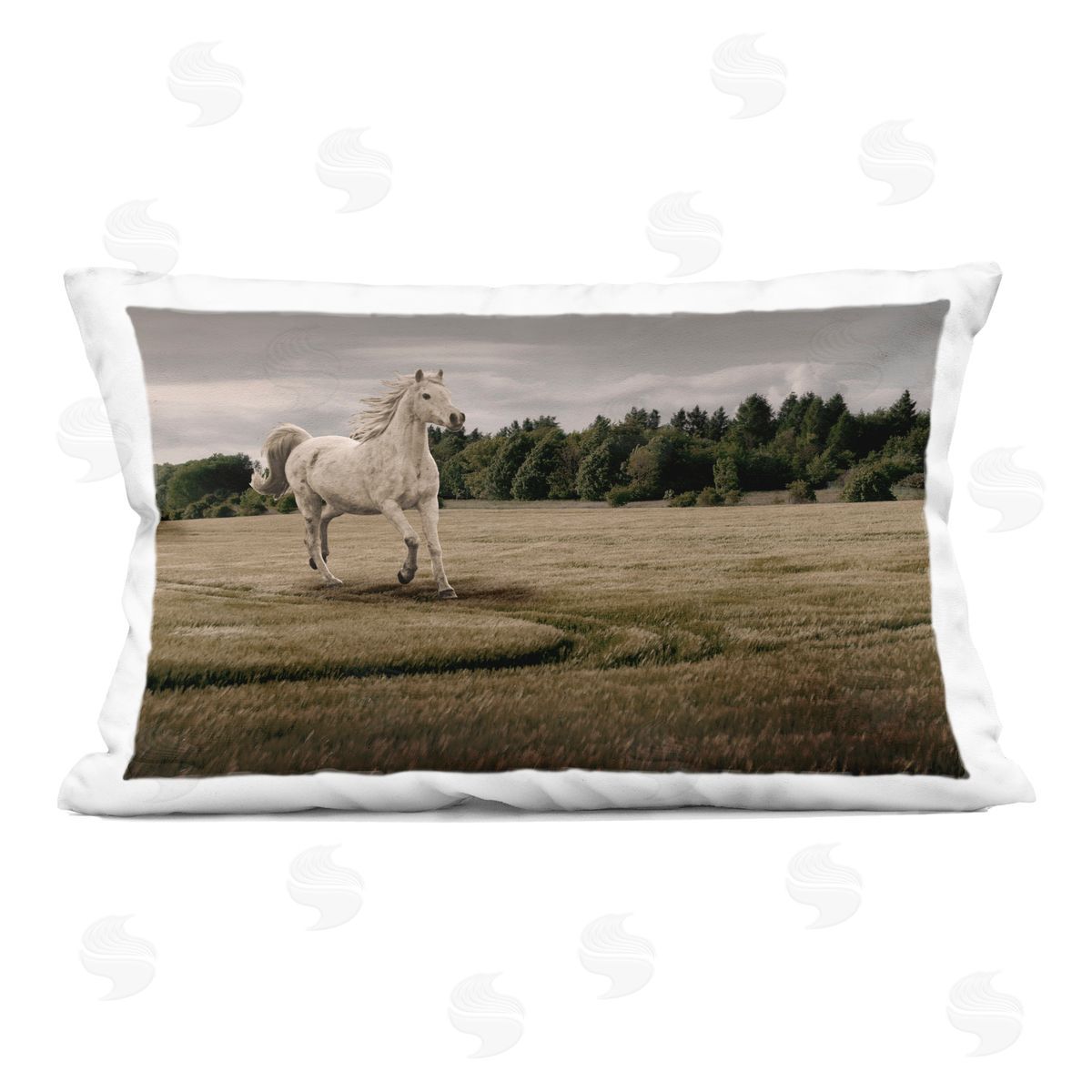 Marcus Prime Galloping Through Field Horse Plush Polyester Art Print Pillow