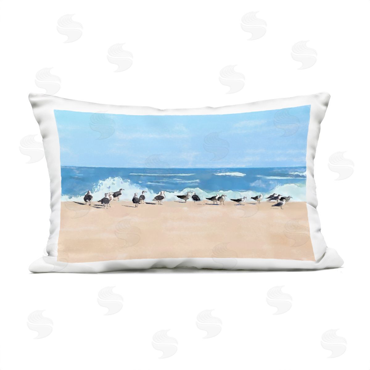 Jeff Pica Sunny Beach Day Birds Plush Polyester Art Print Pillow