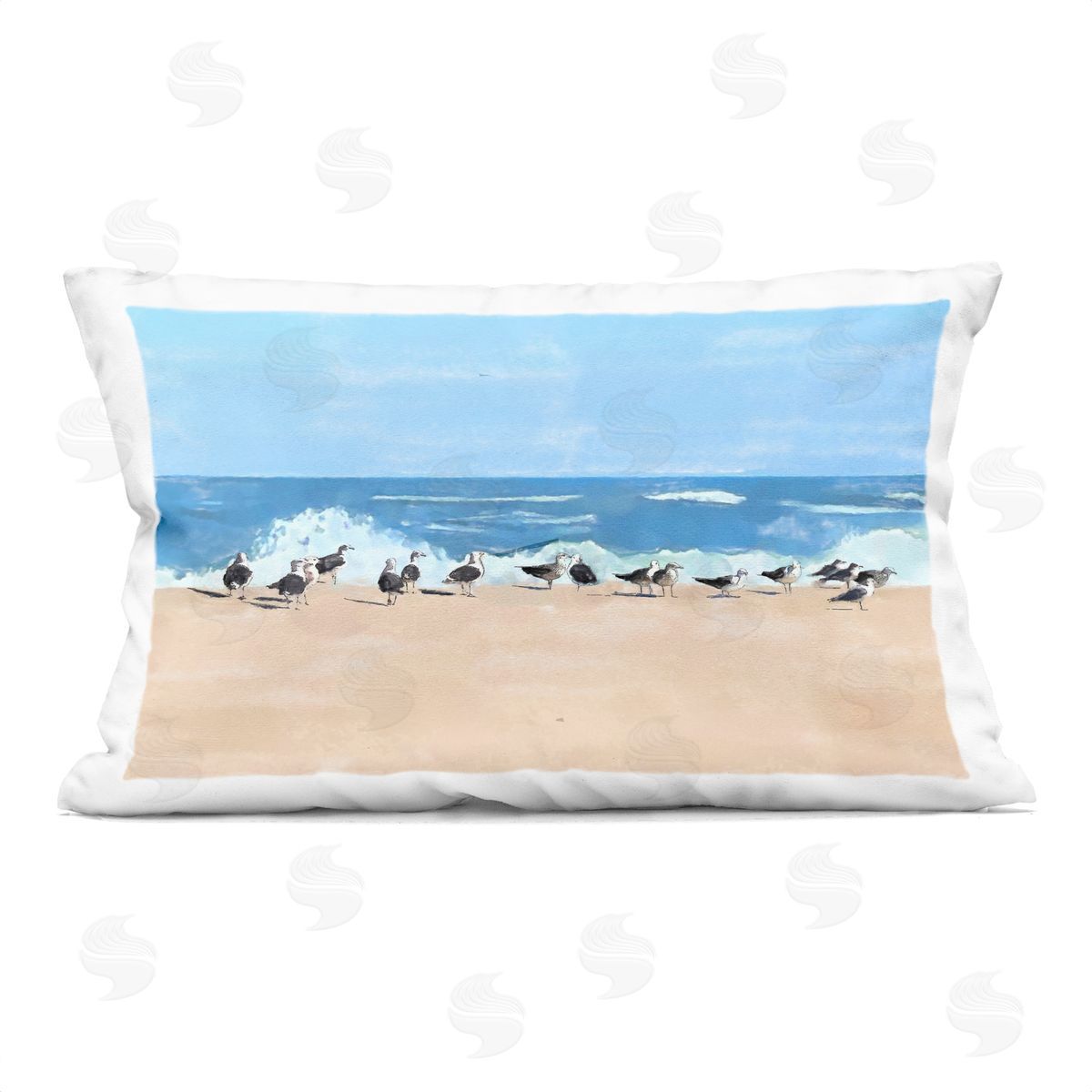 Jeff Pica Sunny Beach Day Birds Plush Polyester Art Print Pillow
