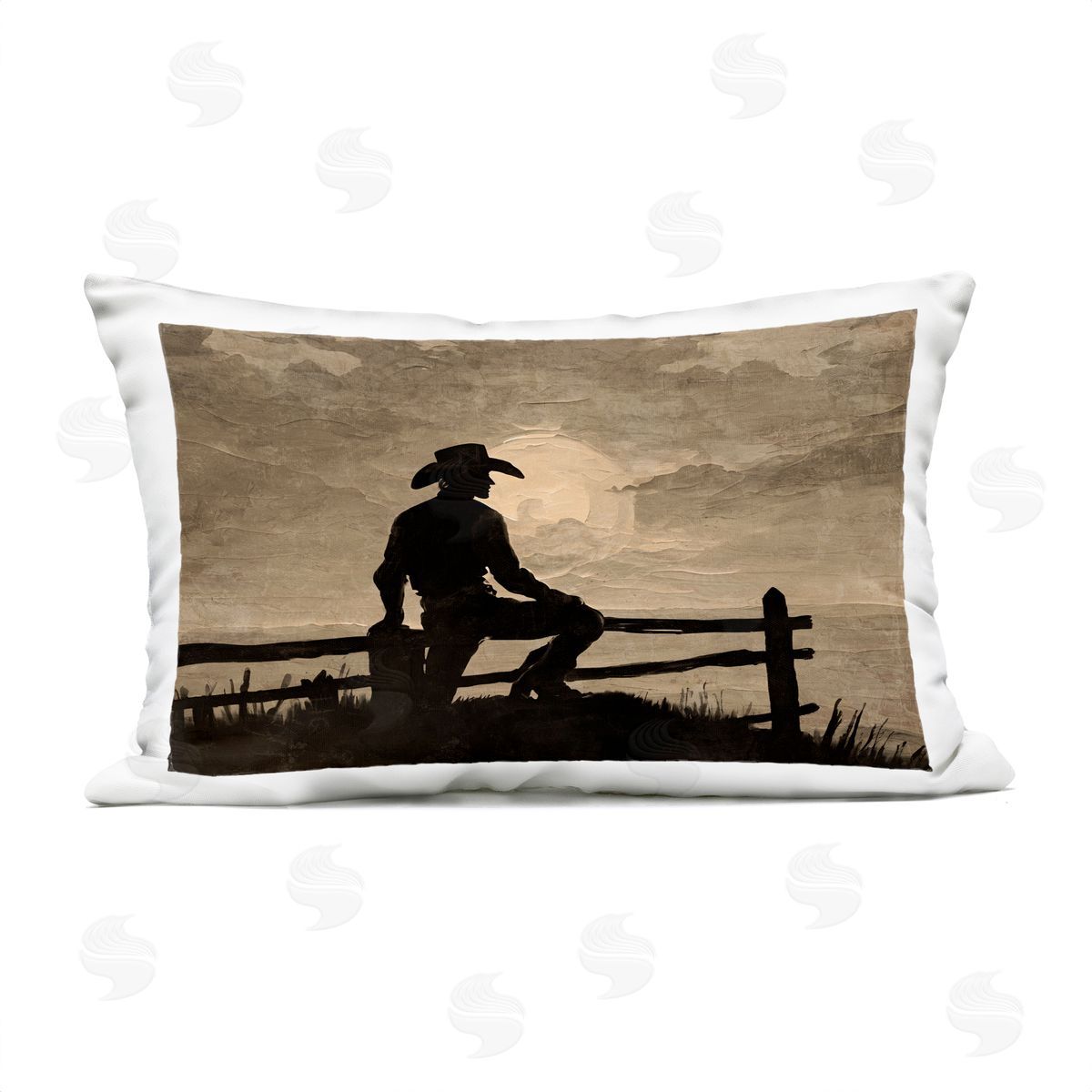 Kim Allen Sunset Cowboy Fence Silhouette Plush Polyester Art Print Pillow