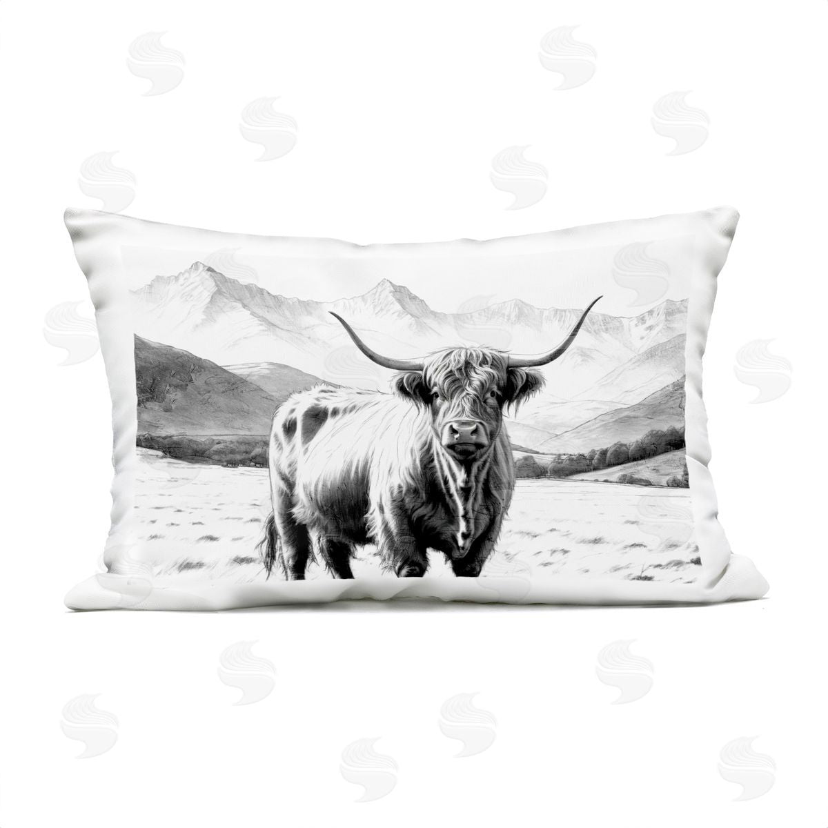 Kim Allen Highland Sketch Cattle Portrait Plush Polyester Art Print Pillow
