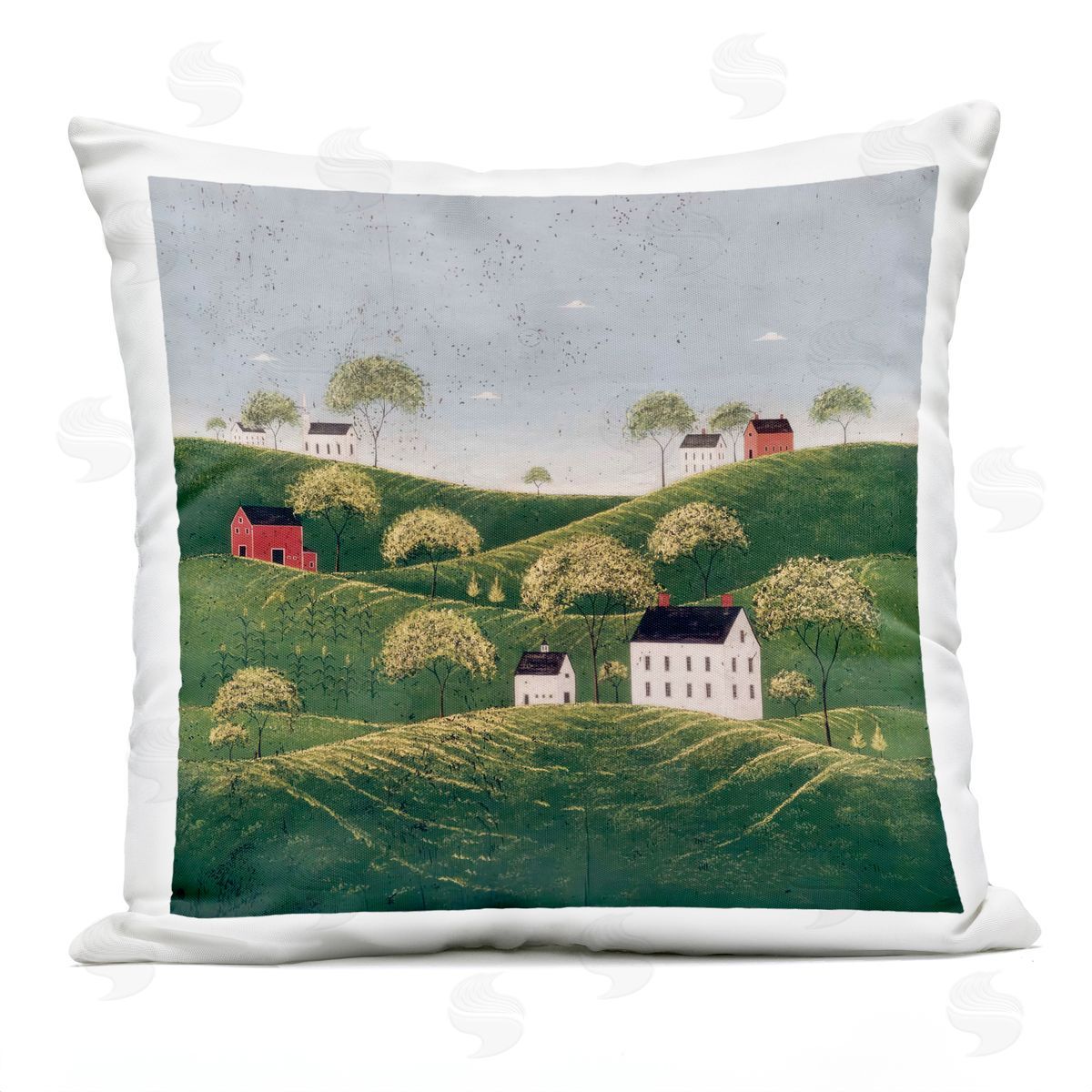 Warren Kimble Rolling Hills in Countryside Village Plush Polyester Art Print Pillow