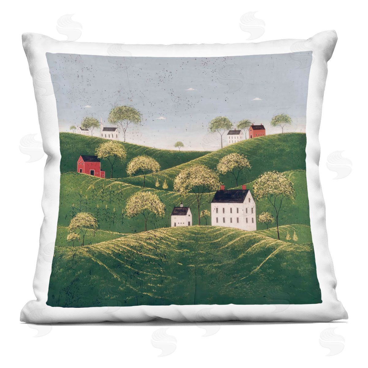 Warren Kimble Rolling Hills in Countryside Village Plush Polyester Art Print Pillow