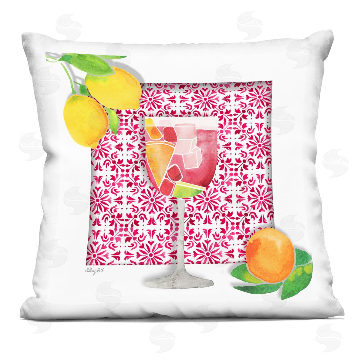 Hillary Holt Mediterranean Pattern Sangria Printed Plush Polyester Throw Pillow