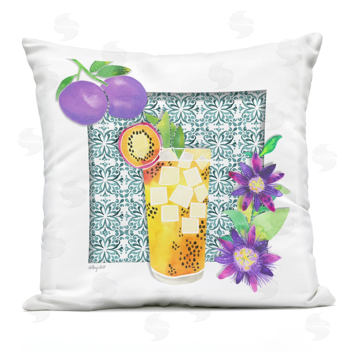 Hillary Holt Mediterranean Fruit Cocktail Outdoor Quick-Dry Polyester Printed Throw Pillow