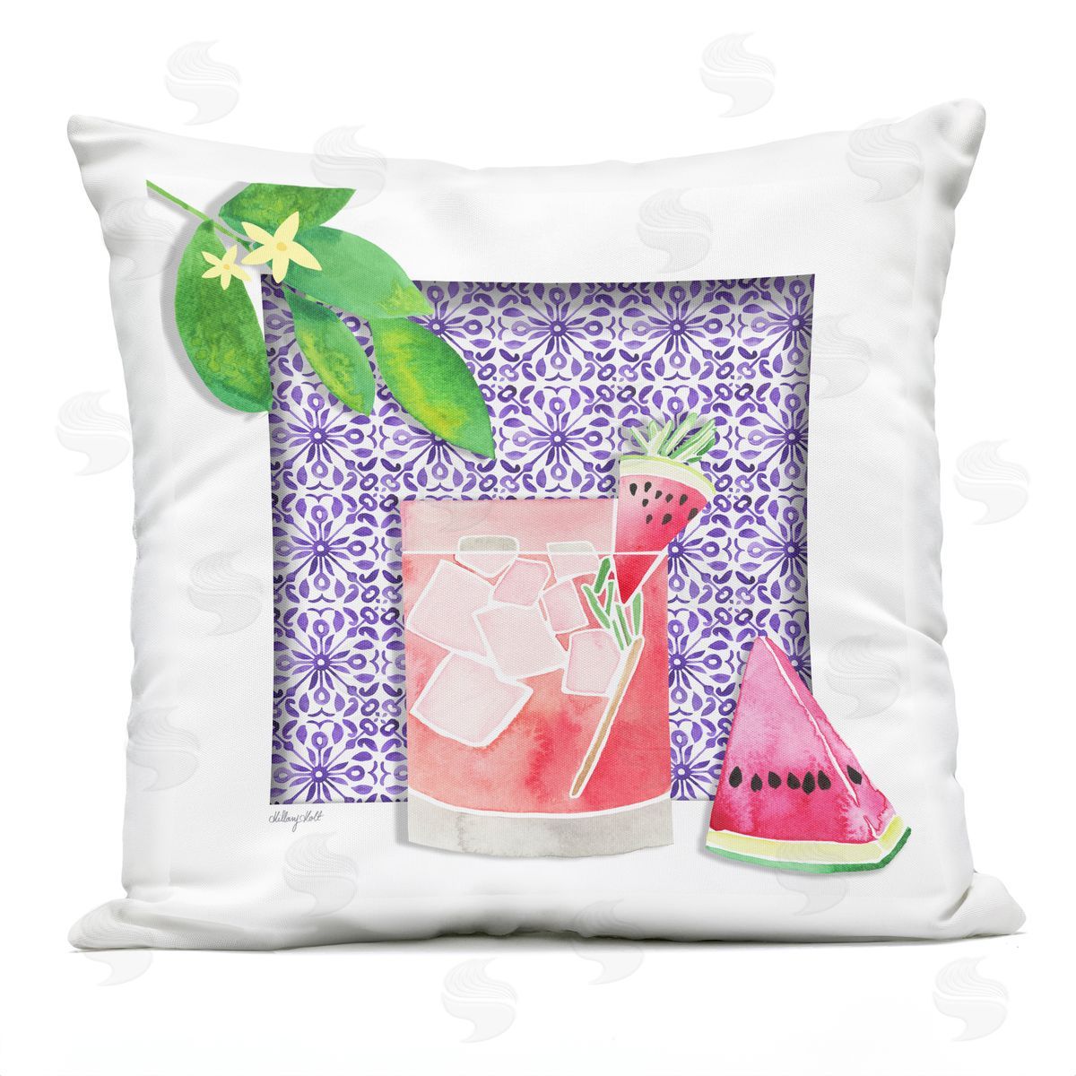 Hillary Holt Mediterranean Watermelon Drink Outdoor Quick-Dry Polyester Printed Throw Pillow