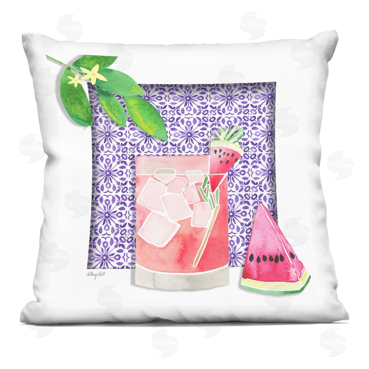 Hillary Holt Mediterranean Watermelon Drink Printed Plush Polyester Throw Pillow