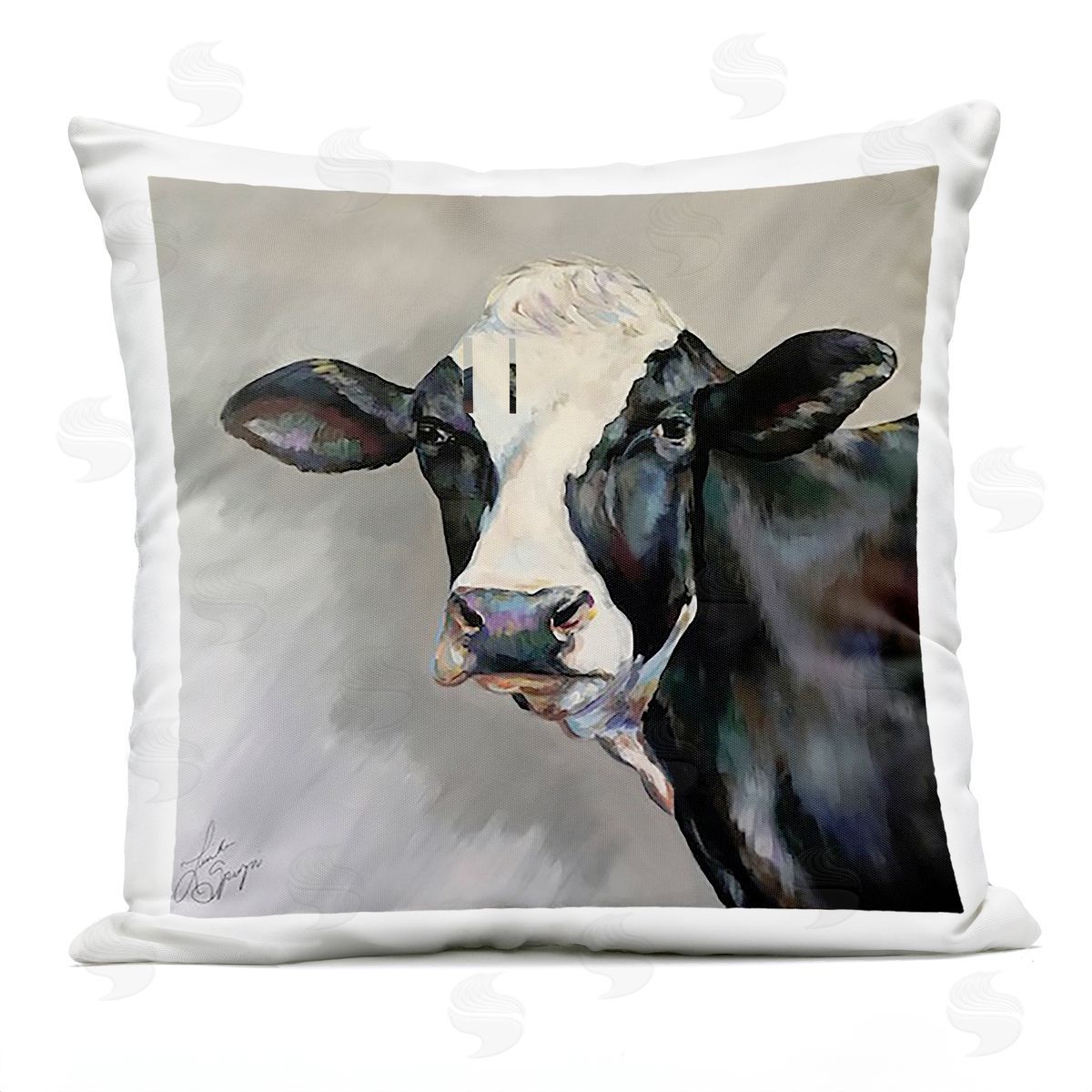 Linda Sperruzzi Belle Black and White Cow Plush Polyester Art Print Pillow