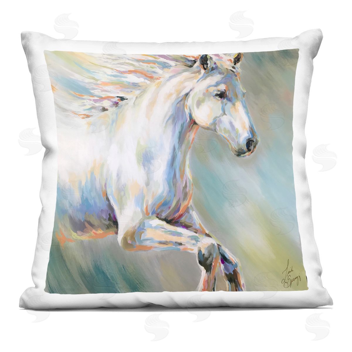 Linda Sperruzzi Flora White Horse Running Plush Polyester Art Print Pillow