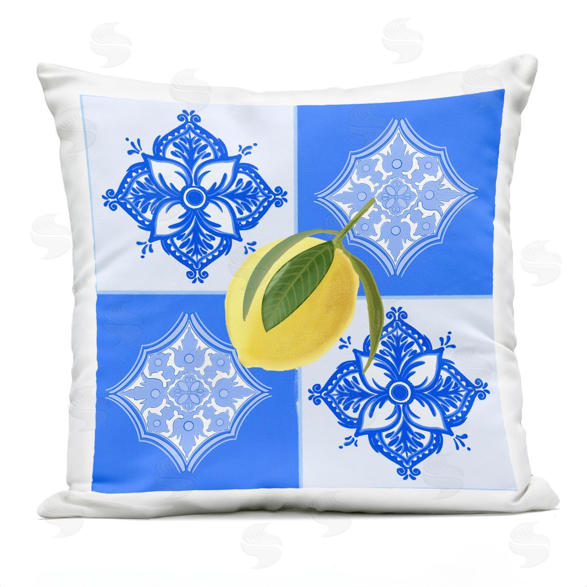 Ashley Singleton Lemon over Geometric Tiles Outdoor Quick-Dry Polyester Printed Throw Pillow