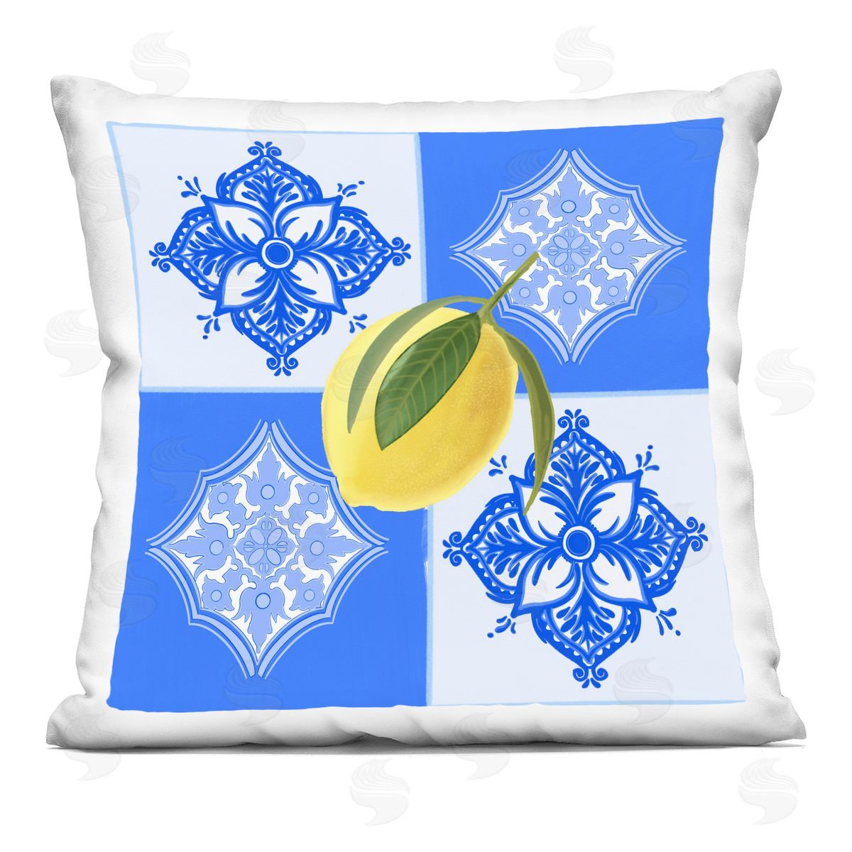 Ashley Singleton Lemon over Geometric Tiles Printed Plush Polyester Throw Pillow
