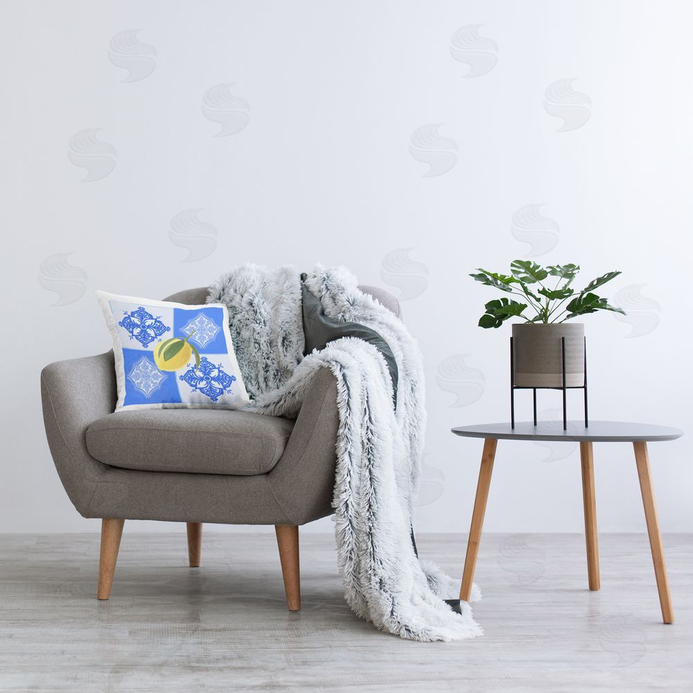 Ashley Singleton Lemon over Geometric Tiles Printed Plush Polyester Throw Pillow On Chair