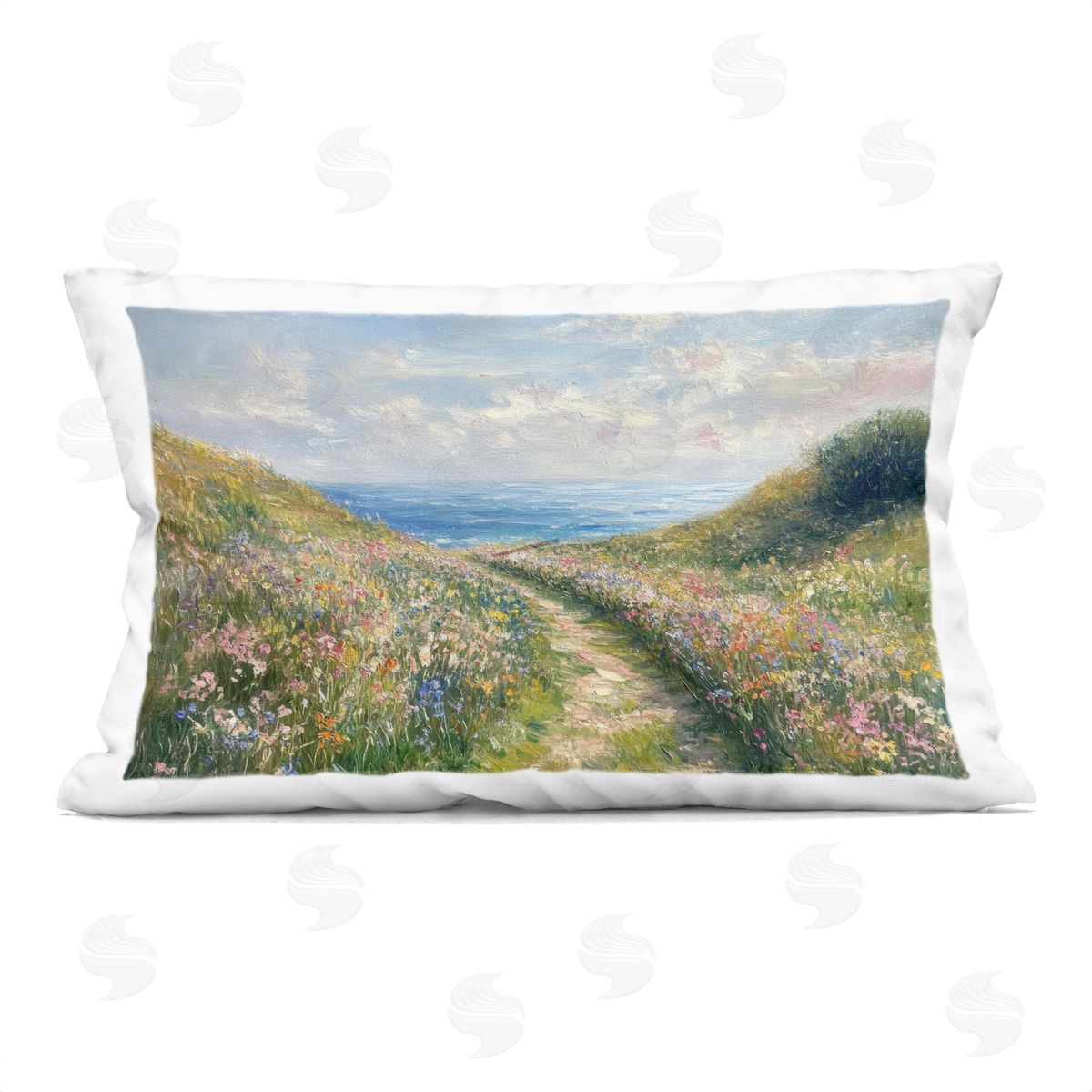 Petal Prints Design Well Worn Coastal Path Plush Polyester Art Print Pillow