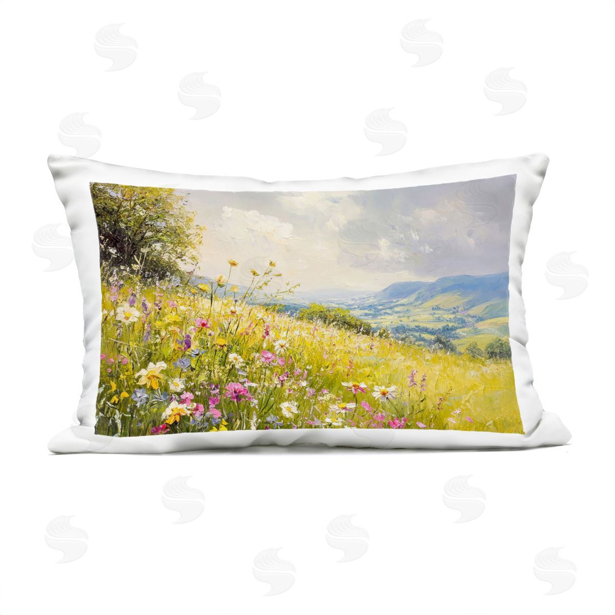 LSR Creative Studio Scenic Wildflower Hill Plush Polyester Art Print Pillow