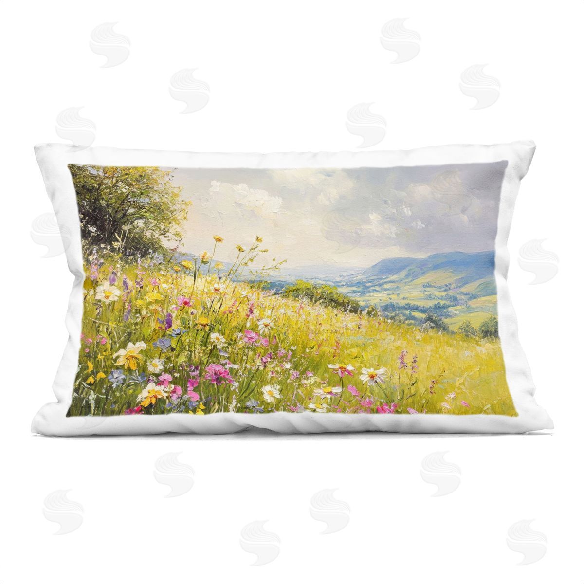 LSR Creative Studio Scenic Wildflower Hill Plush Polyester Art Print Pillow