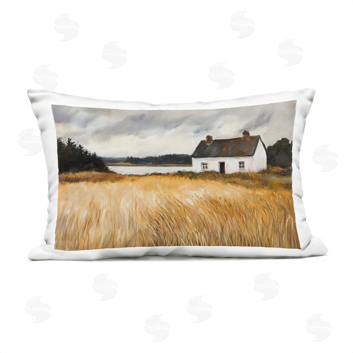 Petal Prints Design White House On Wheat Plush Polyester Art Print Pillow