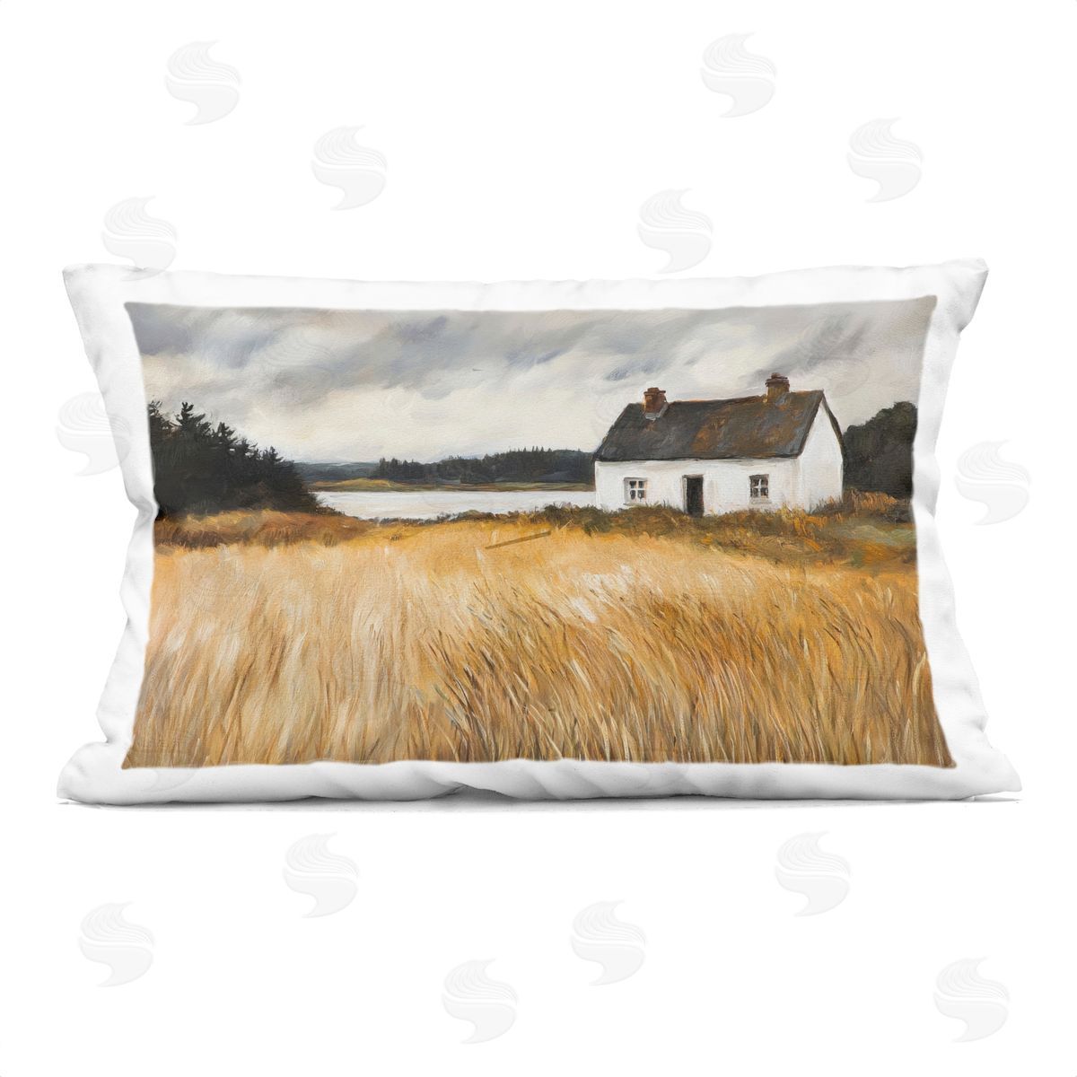 Petal Prints Design White House On Wheat Plush Polyester Art Print Pillow