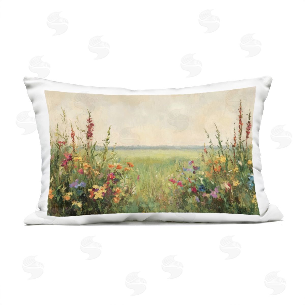 Petal Prints Design Warm Painted Meadow Plush Polyester Art Print Pillow
