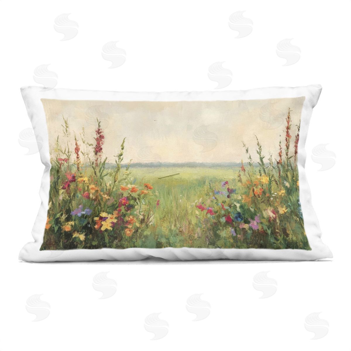 Petal Prints Design Warm Painted Meadow Plush Polyester Art Print Pillow