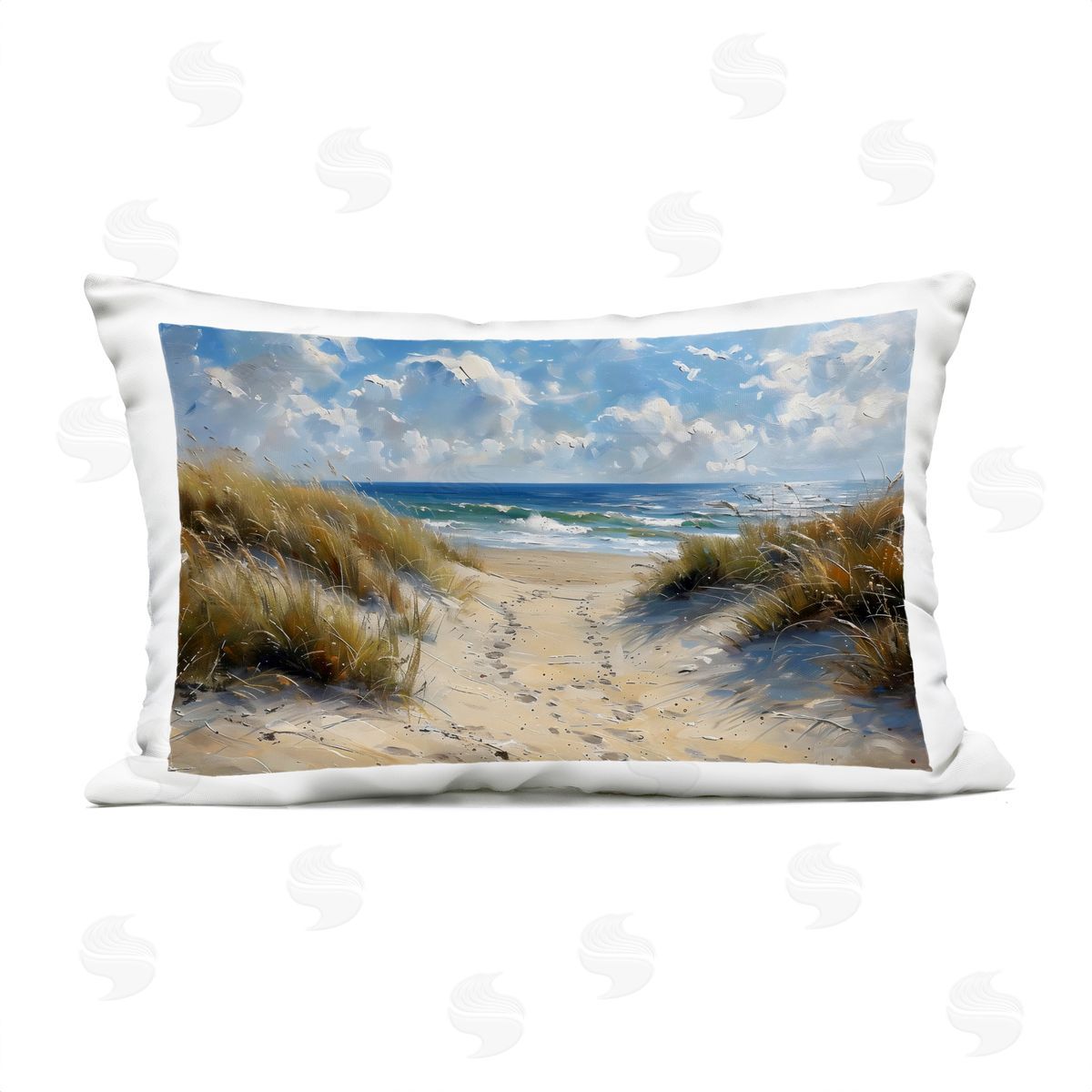 LSR Creative Studio Seaside Pathway Footprints Plush Polyester Art Print Pillow