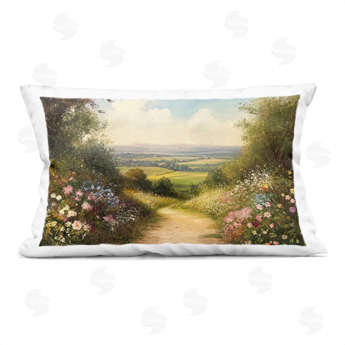 Petal Prints Design Wildflower Lane Landscape Plush Polyester Art Print Pillow