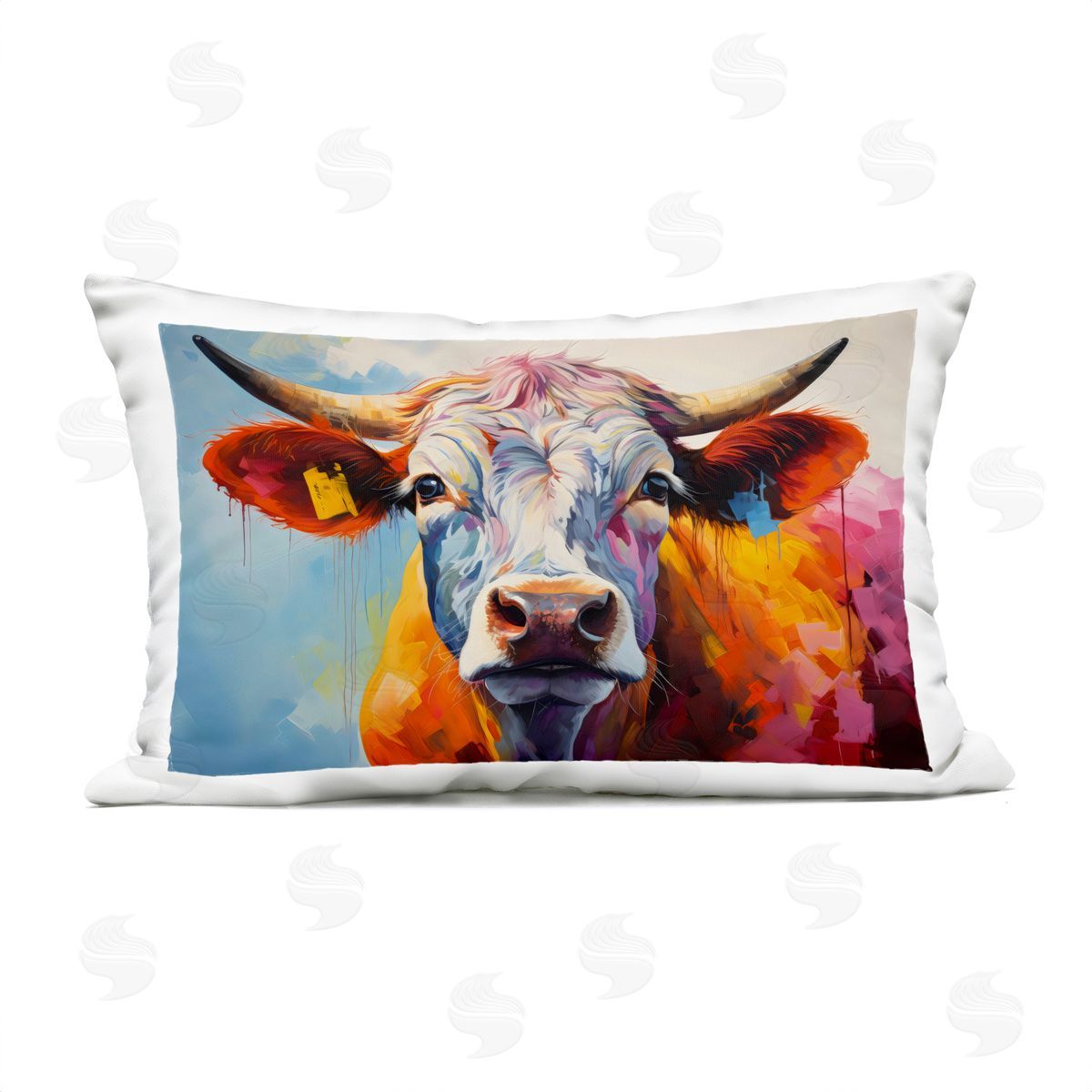 LSR Creative Studio Colorful Cattle Portrait Plush Polyester Art Print Pillow