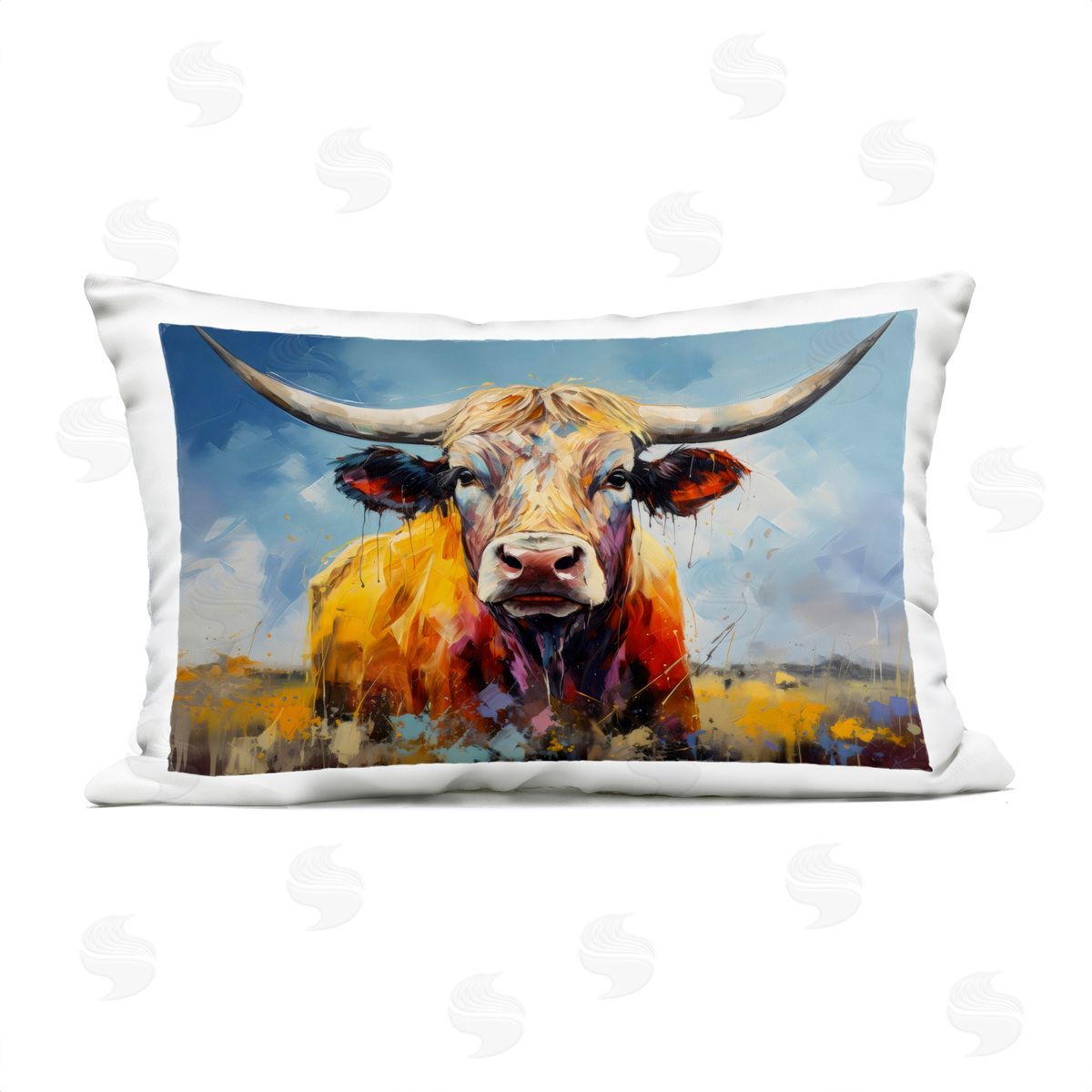 LSR Creative Studio Moody Longhorn Portrait Plush Polyester Art Print Pillow