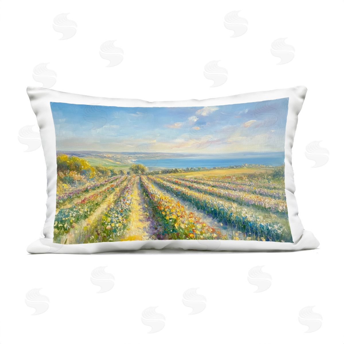 Petal Prints Design Rows Of Flowers Landscape Plush Polyester Art Print Pillow