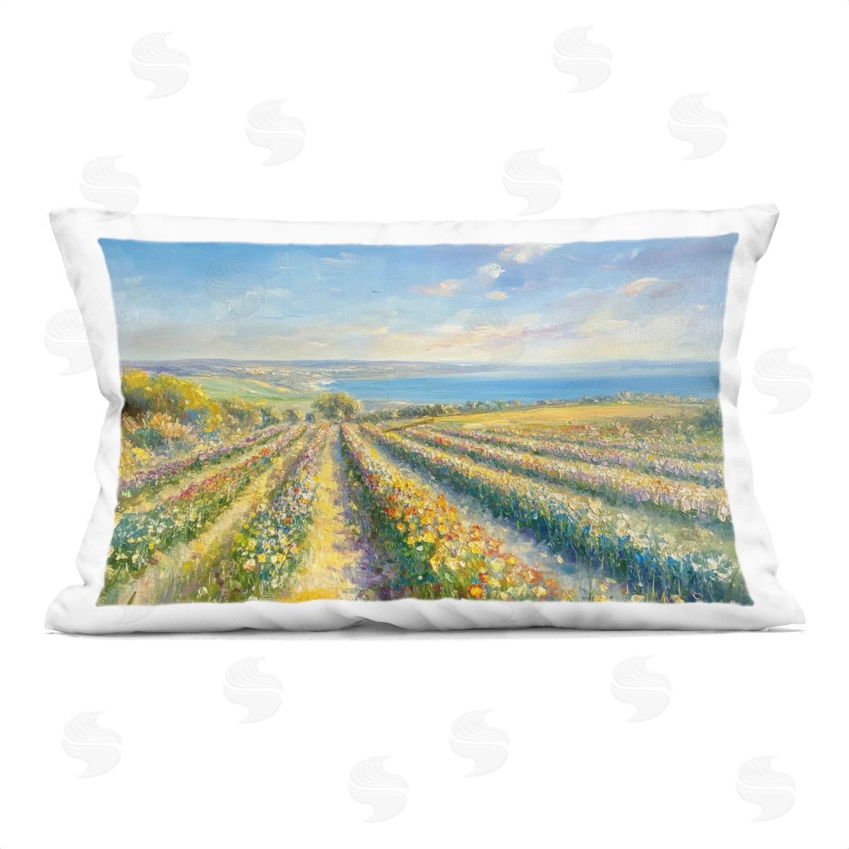 Petal Prints Design Rows Of Flowers Landscape Plush Polyester Art Print Pillow
