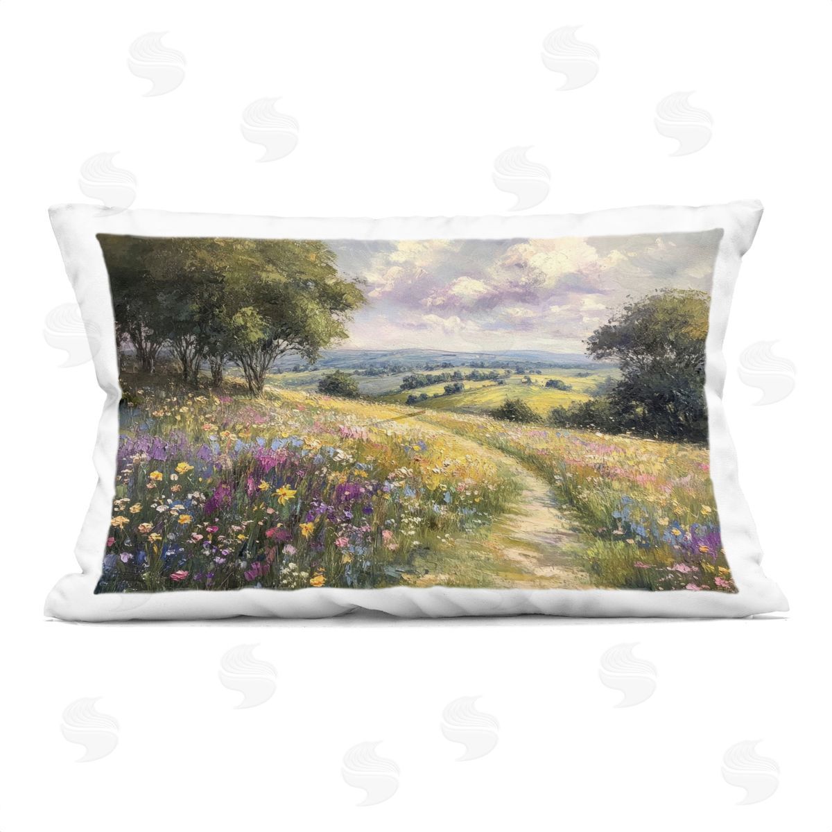 Petal Prints Design Peaceful Path Through Meadow Plush Polyester Art Print Pillow