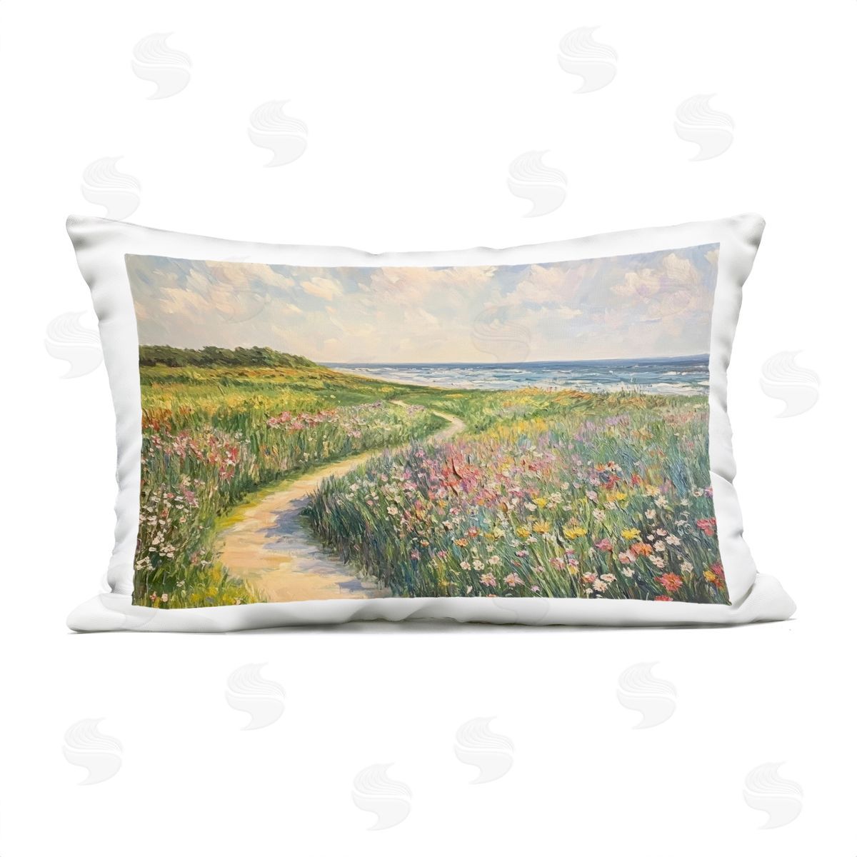 Petal Prints Design Impressionist Coastal Meadow Plush Polyester Art Print Pillow