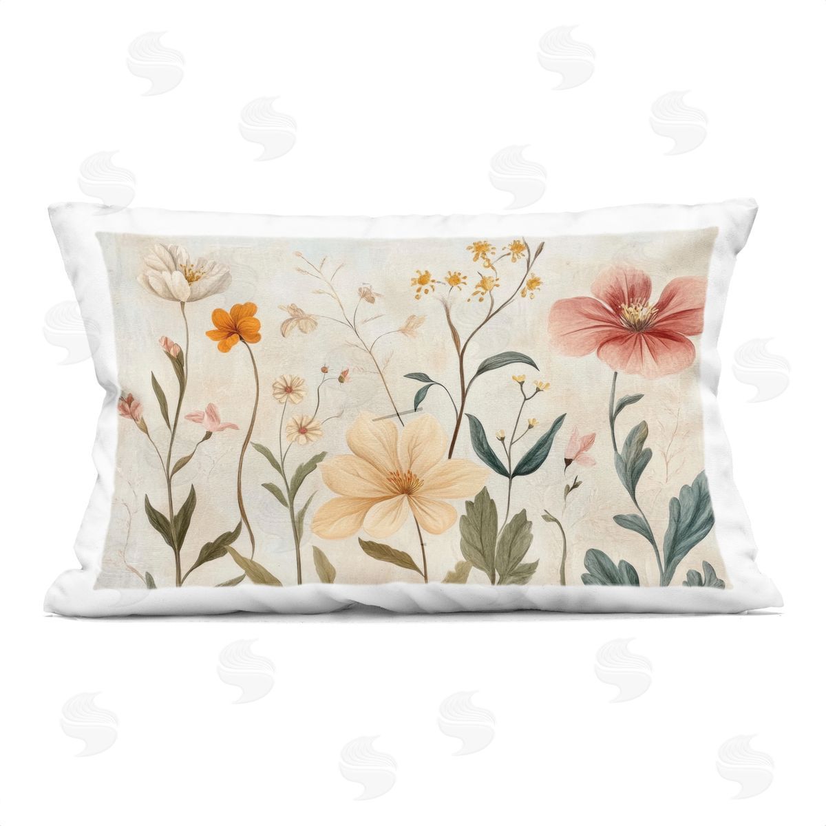 Petal Prints Design Faint Florals Foliage Plush Polyester Art Print Pillow