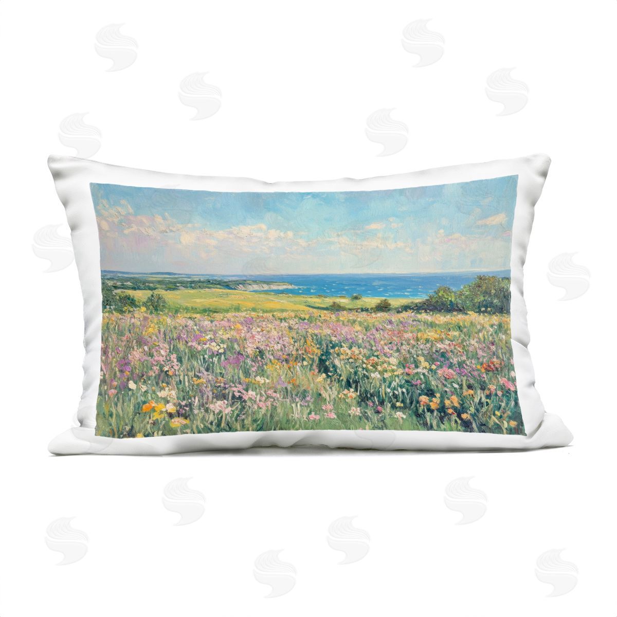 Petal Prints Design Lilac Coast Seascape Plush Polyester Art Print Pillow