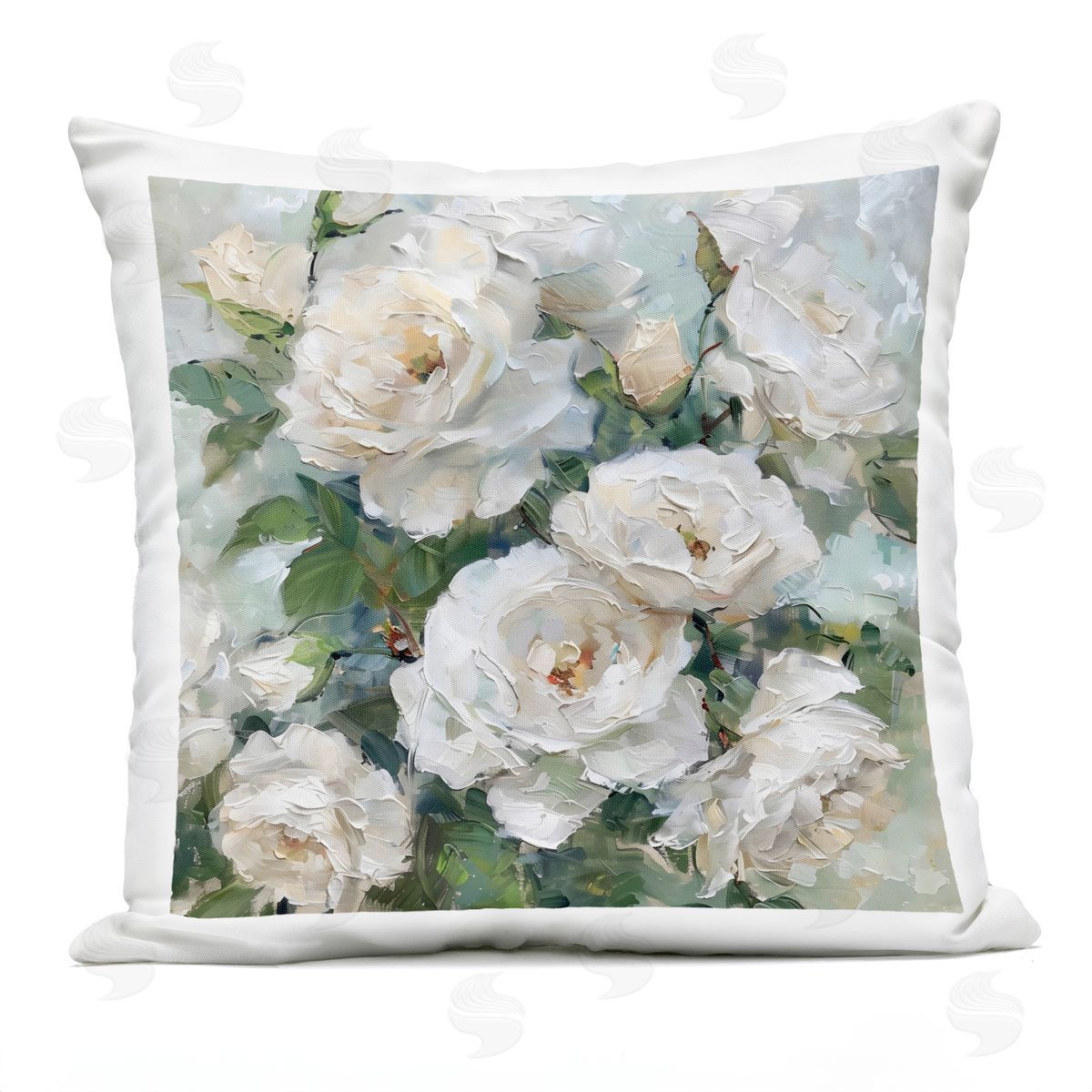 LSR Creative Studio Enchanted White Roses Plush Polyester Art Print Pillow