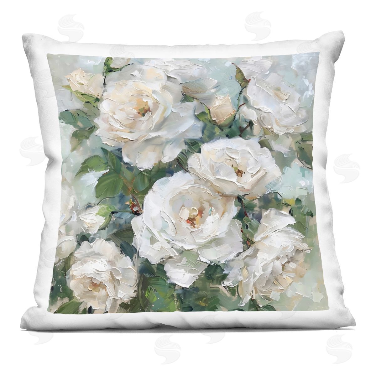 LSR Creative Studio Enchanted White Roses Plush Polyester Art Print Pillow
