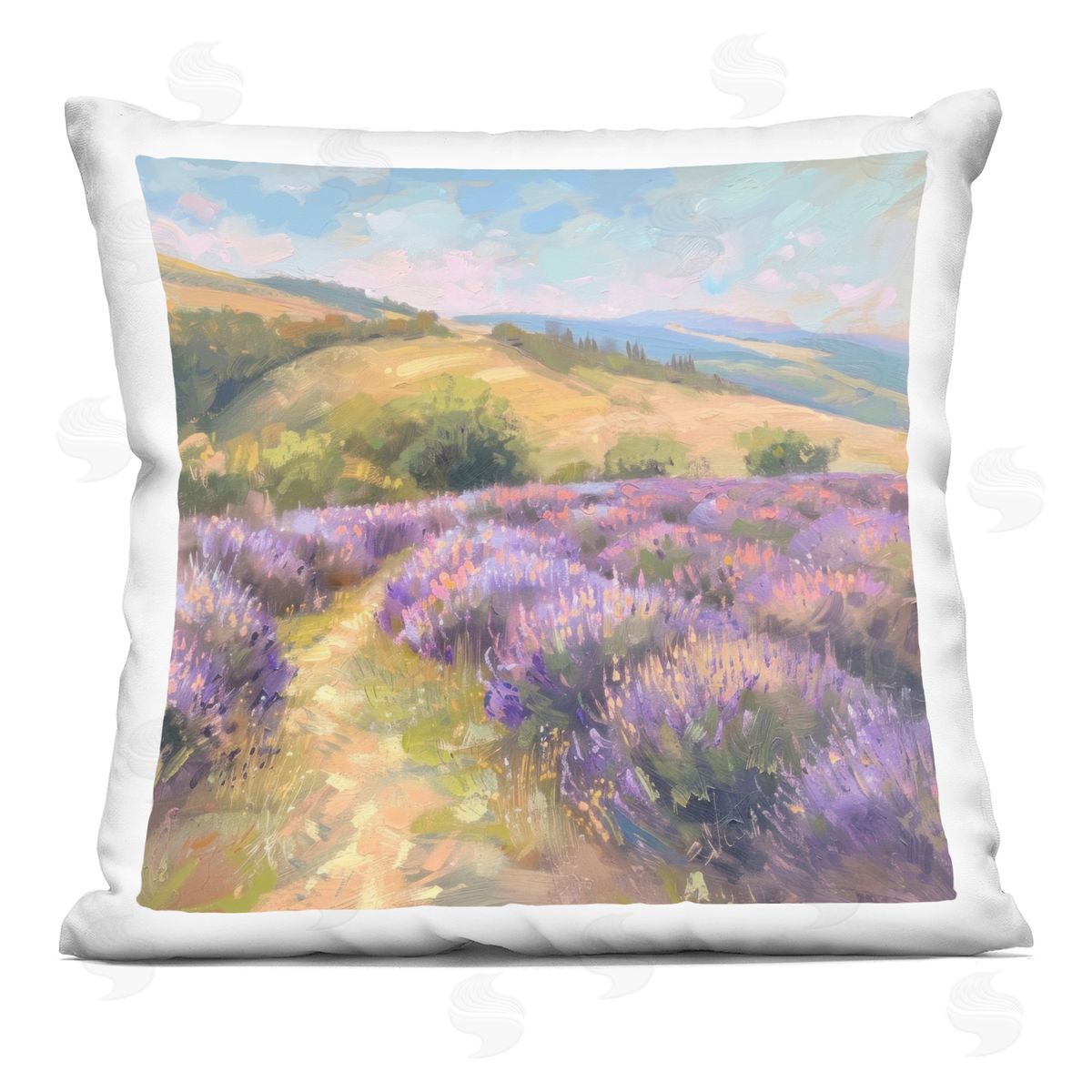 LSR Creative Studio Lavender Field Hills Plush Polyester Art Print Pillow