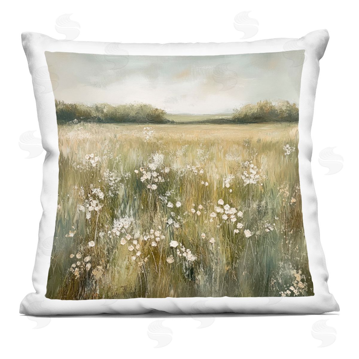 Petal Prints Design Neutral Field Of Flowers Plush Polyester Art Print Pillow