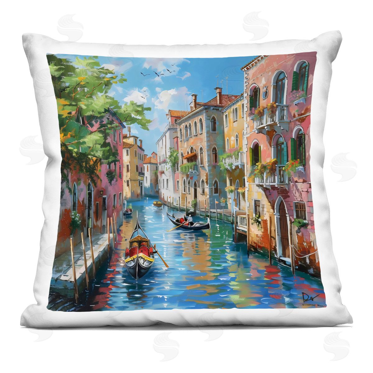 LSR Creative Studio Canal Boat Ride in City Plush Polyester Art Print Pillow