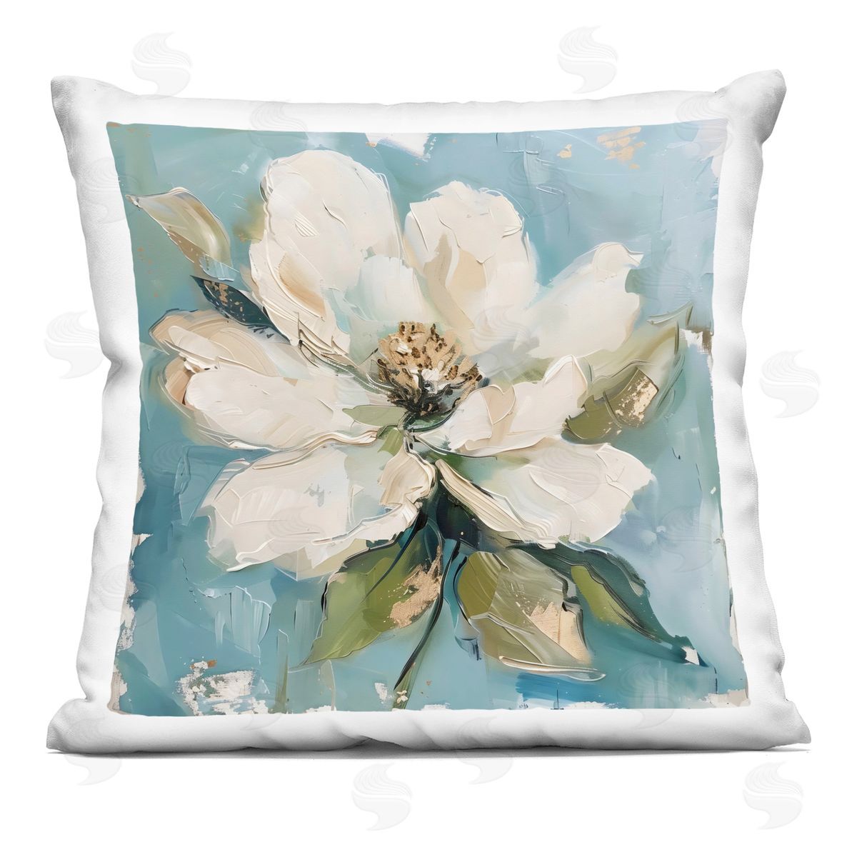 LSR Creative Studio White Floral Blues Plush Polyester Art Print Pillow