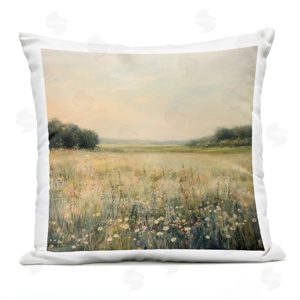 Petal Prints Design Warm Wildflower Landscape Plush Polyester Art Print Pillow