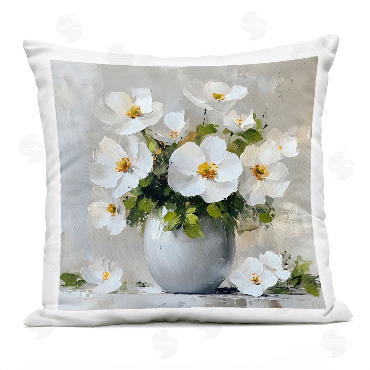 LSR Creative Studio White Anemones in Silver Vase Plush Polyester Art Print Pillow