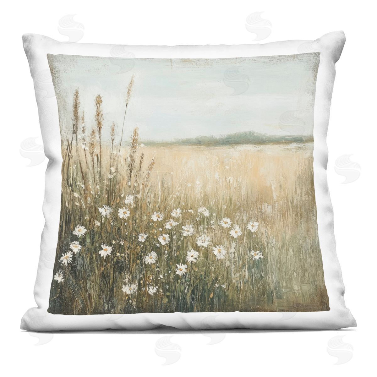 Petal Prints Design Daisy Dream Landscape Plush Polyester Art Print Pillow
