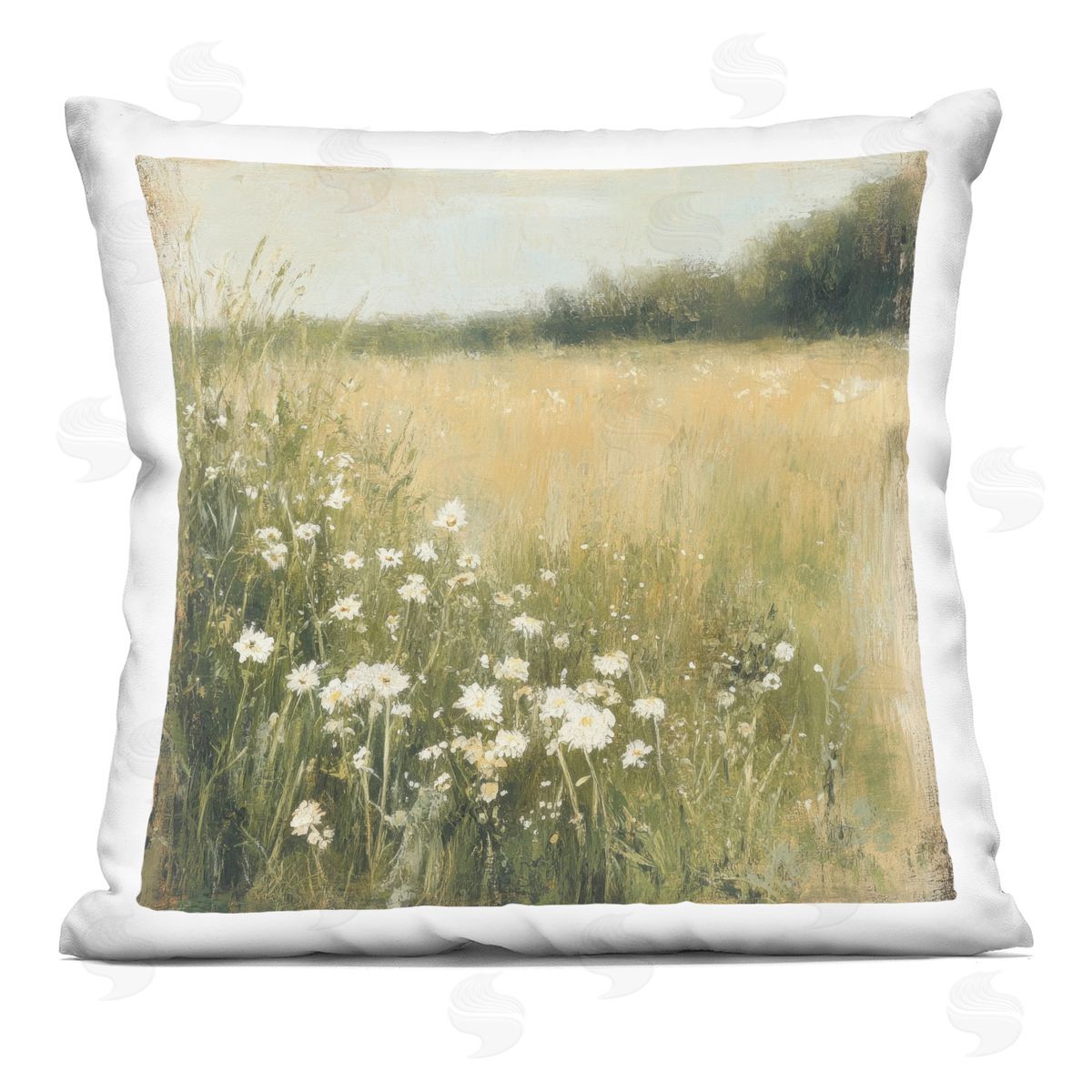 Petal Prints Design Daisy Dream Field Plush Polyester Art Print Pillow