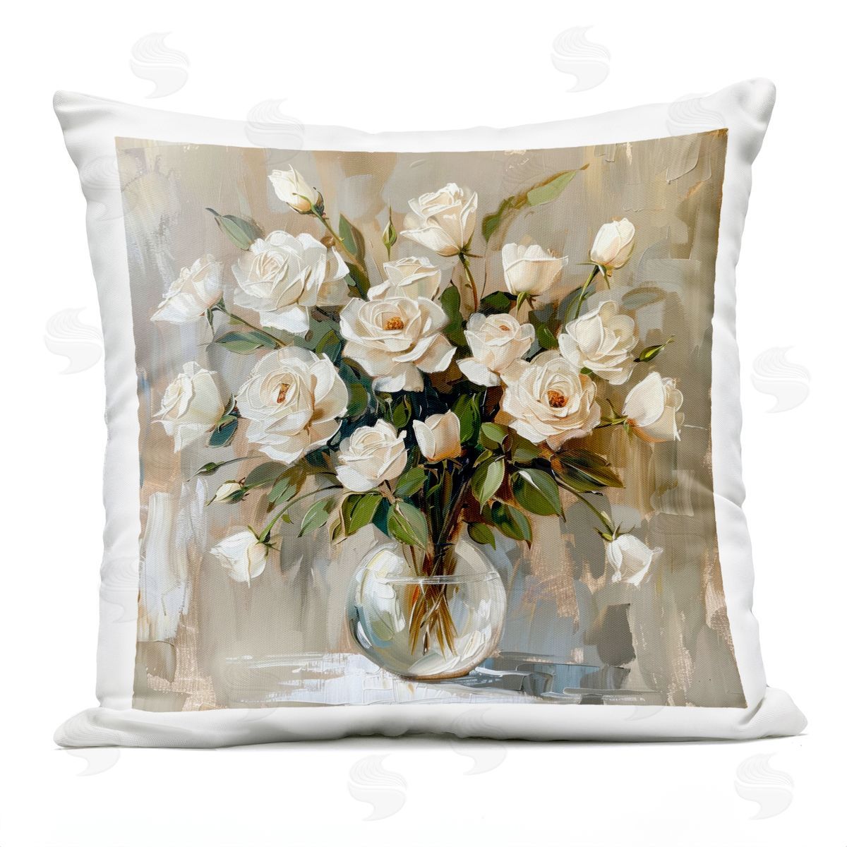 LSR Creative Studio White Roses In Vase Plush Polyester Art Print Pillow